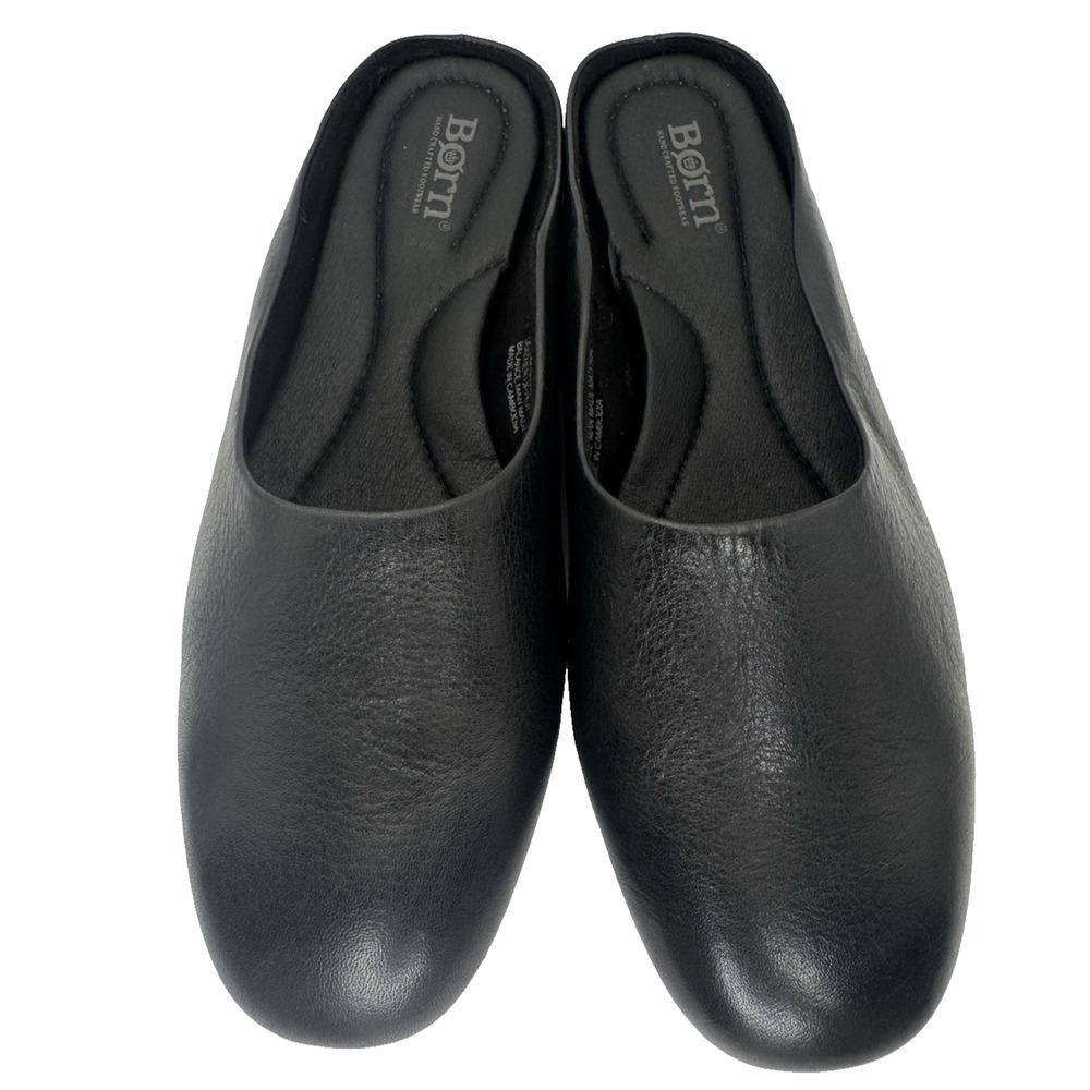 Børn Womens 8 Leather Mules Black Slip On Ballet Flat Loafers Minimalist NWOT - Picture 5 of 10
